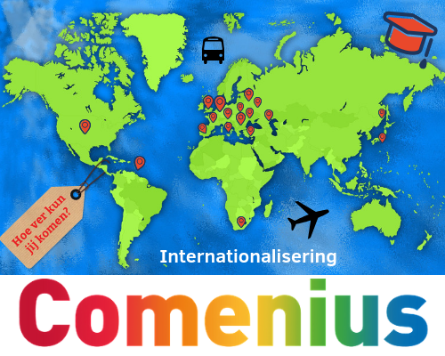 kaart met de locaties waar leerlingen van Comenius voor internationalisering naar toe gaan in de wereld. kaart met de locaties waar leerlingen van Comenius voor internationalisering naar toe gaan in de wereld.